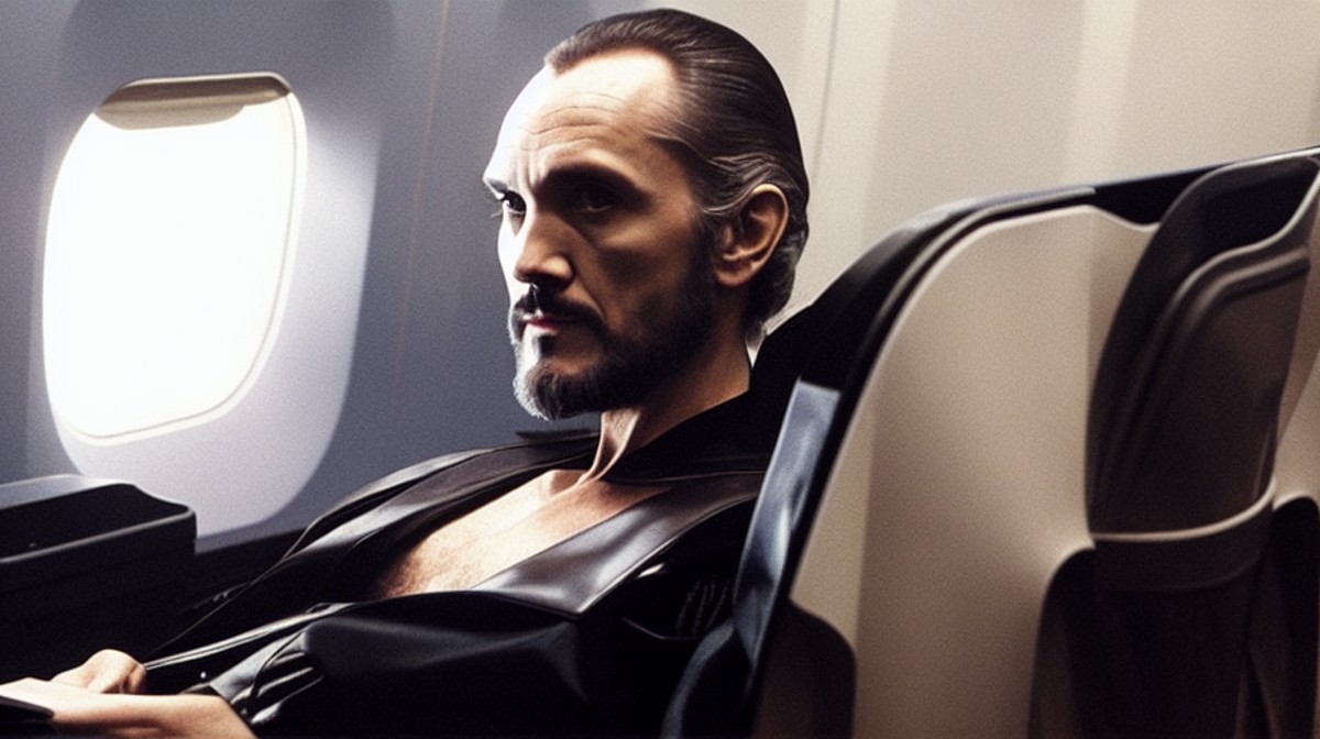 <lora:Zod-5-23-6000step:1> Photograph of zod person sitting in coach class on a cross country flight from Dallas to Baltim...
